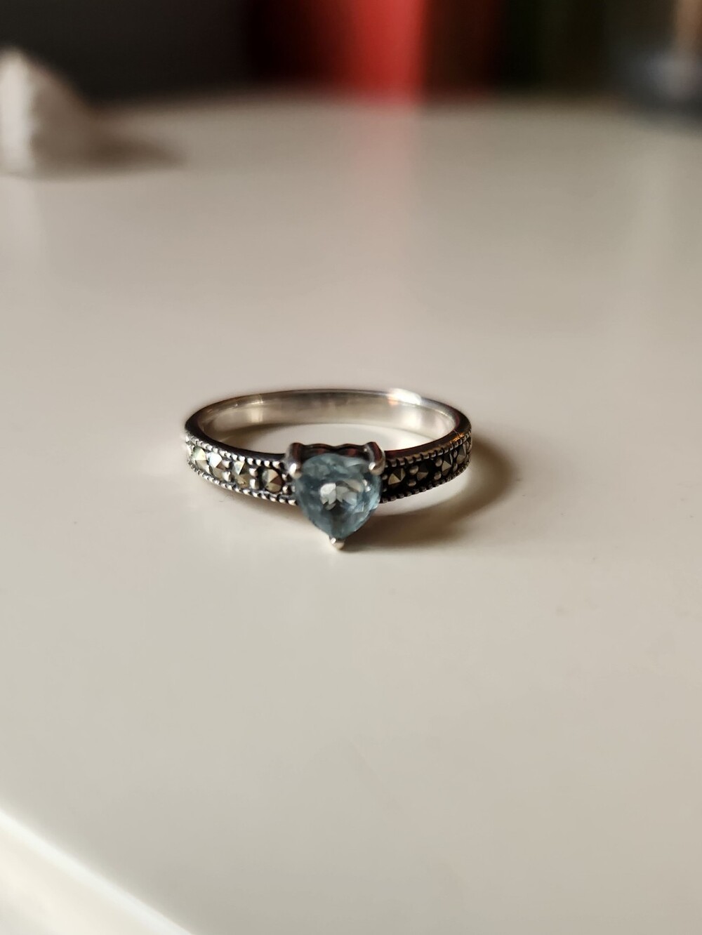 Sterling Silver Heart Blue Stone Ring